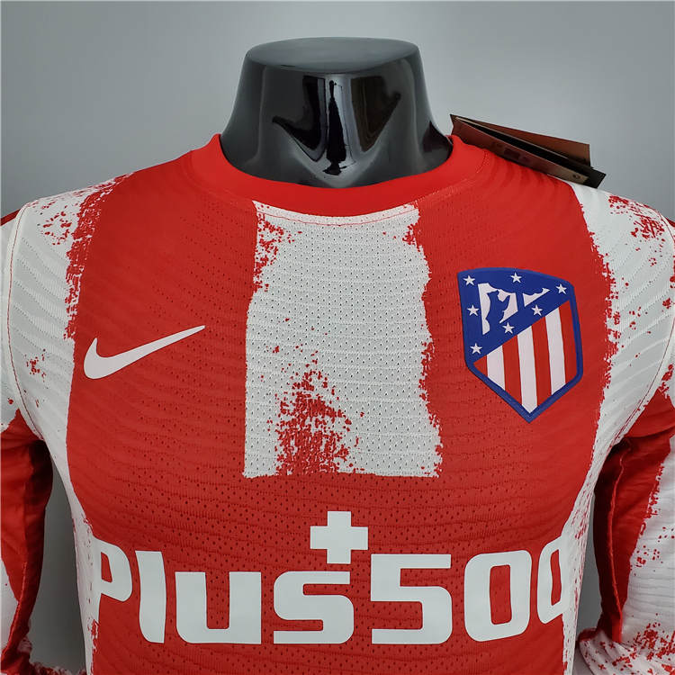 Atletico Madrid Soccer Jersey 21-22 Home Red&White Football Shirt (LS-Player Version) - Click Image to Close
